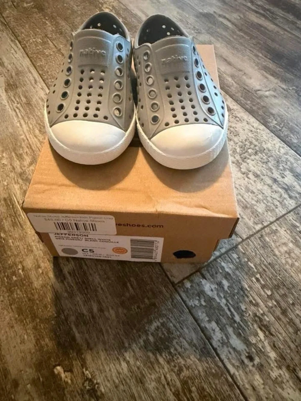 Native Jefferson Slip-On Kids Shoes - Gray with White Toe